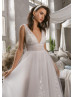 V Neck Ivory 3D Lace Tulle Elegant Wedding Dress